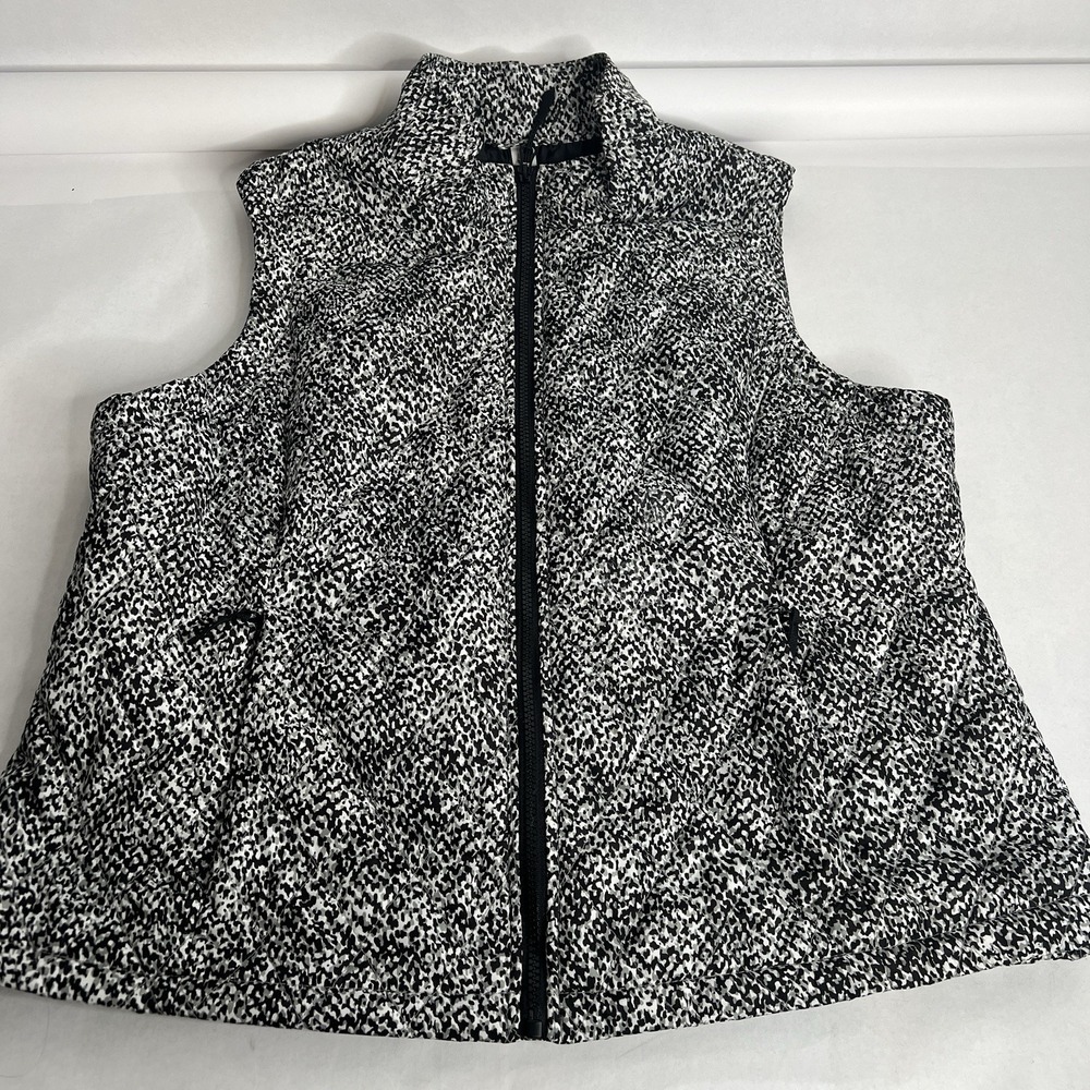 Exertek Womens Puffer Vest Petite XL PXL Black Gray Animal Print Impressionist